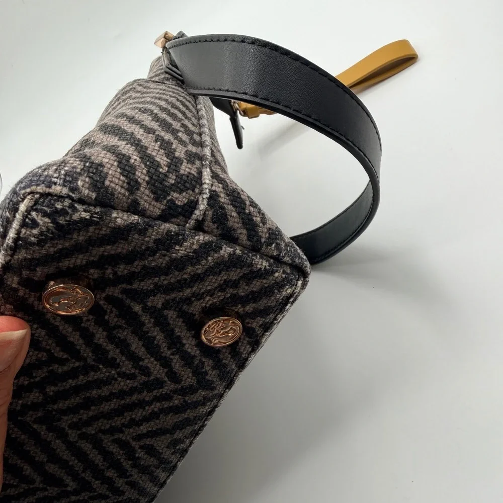 Spartina 449 Herringbone Shoulder Black Boho Chic Coastal Artisan Linen Leather